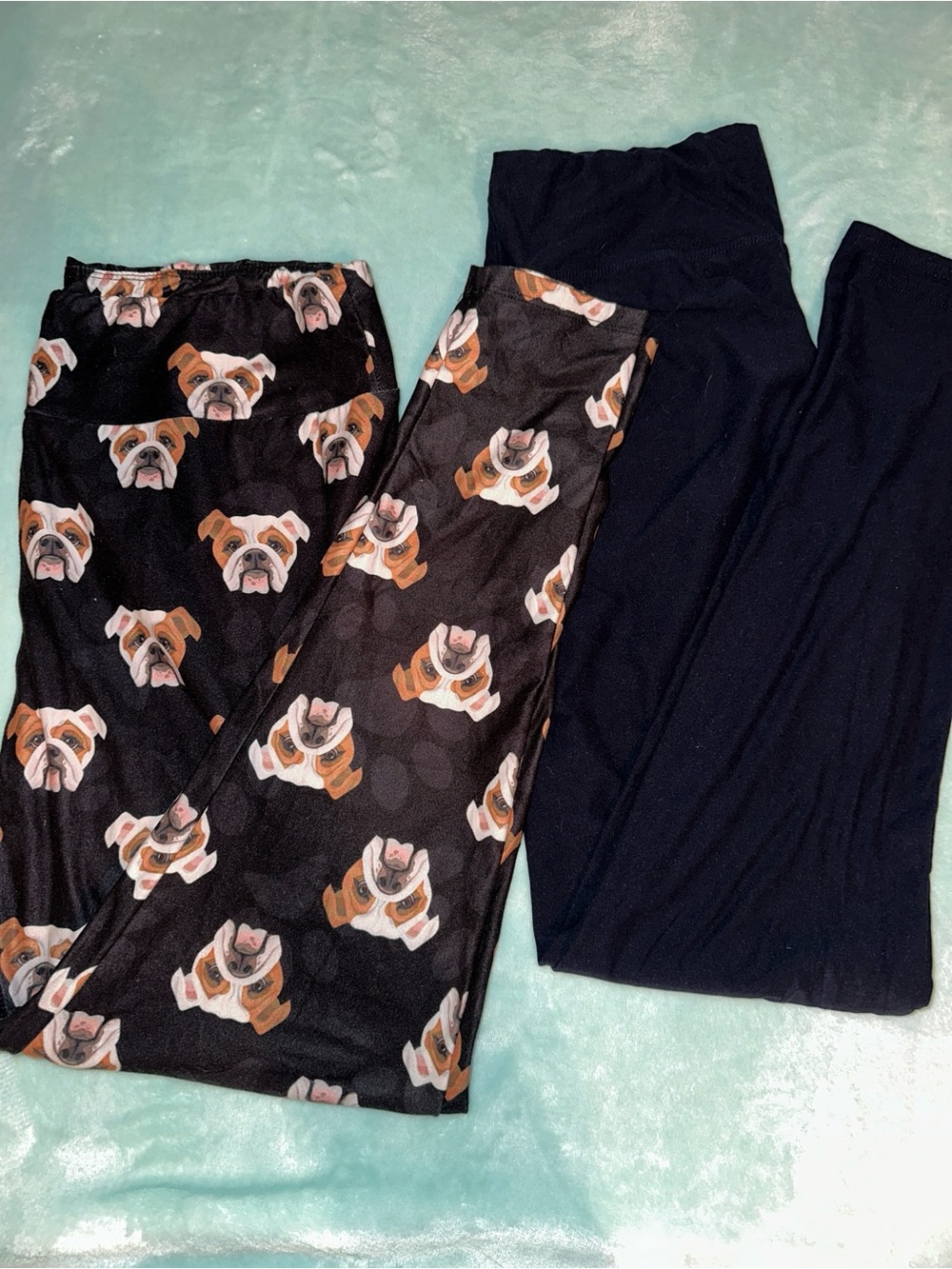 Women’s Bulldog Print Leggings and Black Leggings Bundle